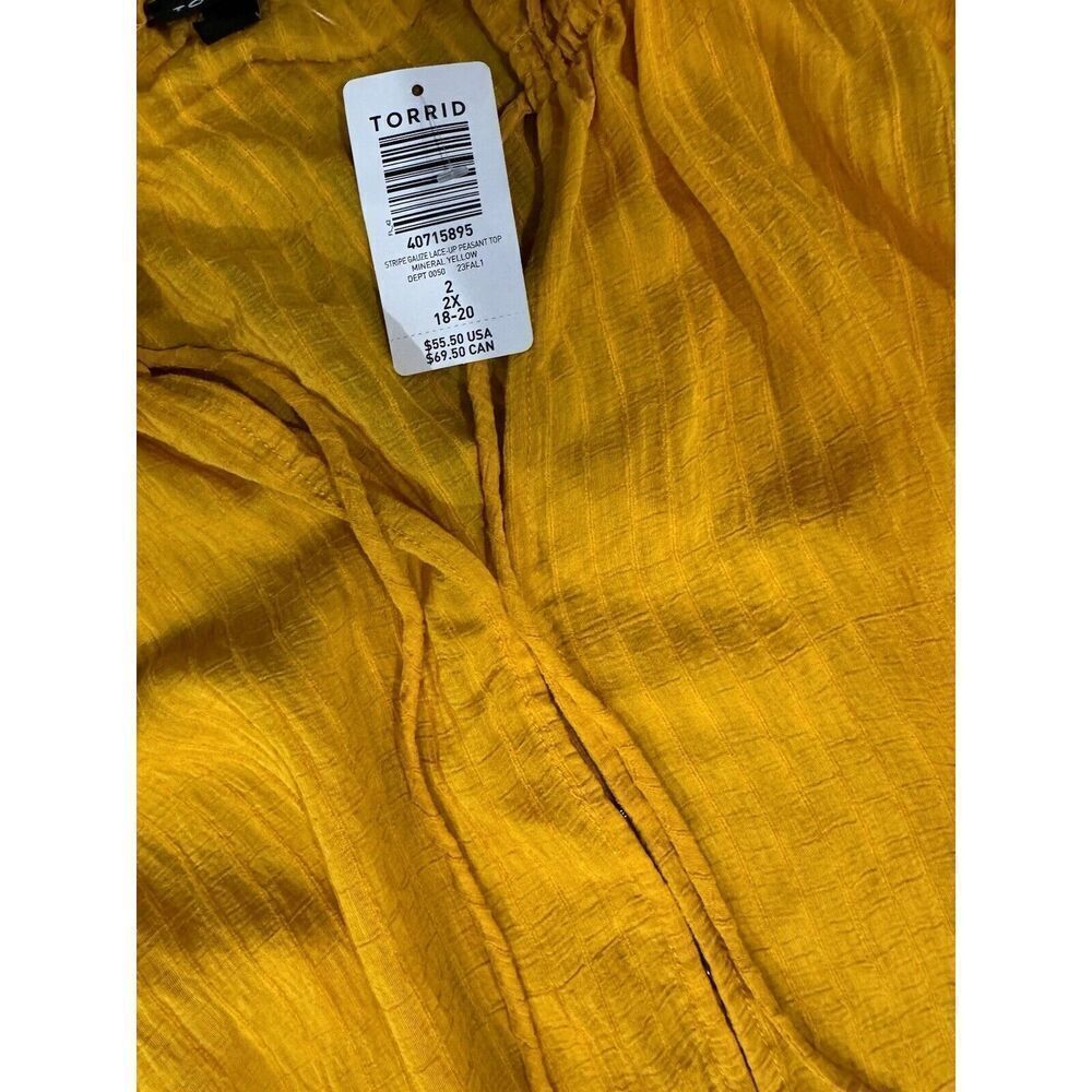 NWT TORRID STRIPE GAUZE LACE-UP PEASANT TOP Mustard Thanksgiving 2XL Womens - Picture 5 of 5
